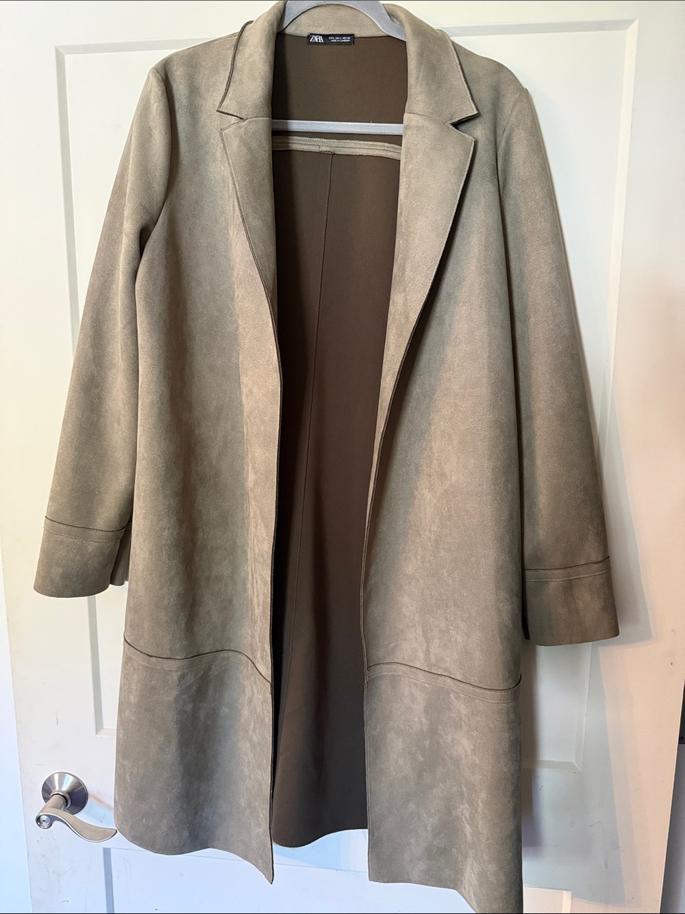 Zara Taupe Suede-Look Long Trench Coat